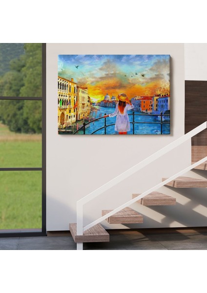 Venedik Kanalını Izleyen Kız Yağlıboya Görünüm Dekoratif Kanvas Duvar TABLOSU-3699 indirimleri