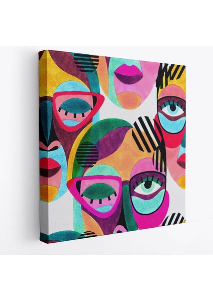 Modern Soyut Tarzda Gözlüklü Kadın Portresi Dekoratif Kanvas Duvar TABLOSU-5841