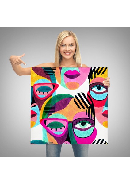 Modern Soyut Tarzda Gözlüklü Kadın Portresi Dekoratif Kanvas Duvar TABLOSU-5841 modelleri