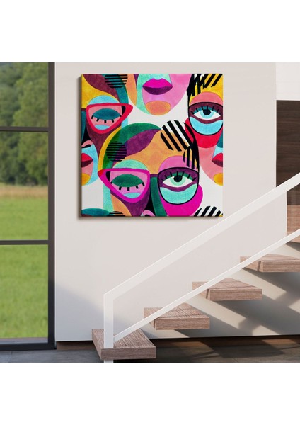 Modern Soyut Tarzda Gözlüklü Kadın Portresi Dekoratif Kanvas Duvar TABLOSU-5841 fırsatları