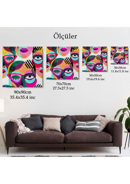 Modern Soyut Tarzda Gözlüklü Kadın Portresi Dekoratif Kanvas Duvar TABLOSU-5841