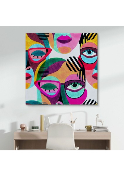 Modern Soyut Tarzda Gözlüklü Kadın Portresi Dekoratif Kanvas Duvar TABLOSU-5841
