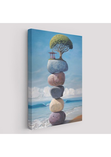 Sahilde Renkli Denge Taşları Kanvas Tablo, Terapi, Meditasyon, Yoga BASKISI-5322