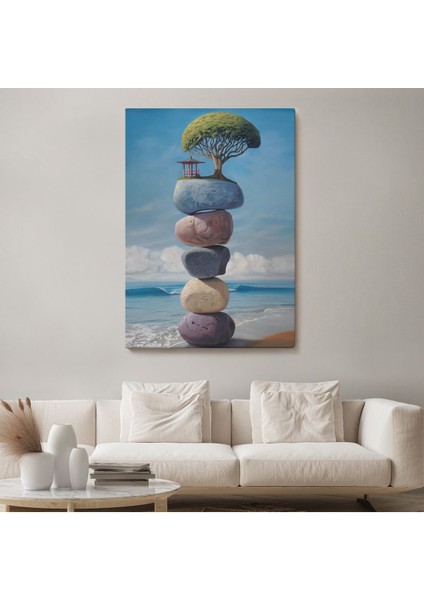 Sahilde Renkli Denge Taşları Kanvas Tablo, Terapi, Meditasyon, Yoga BASKISI-5322 fiyatları