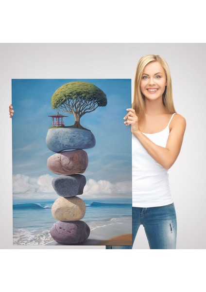Sahilde Renkli Denge Taşları Kanvas Tablo, Terapi, Meditasyon, Yoga BASKISI-5322 modelleri