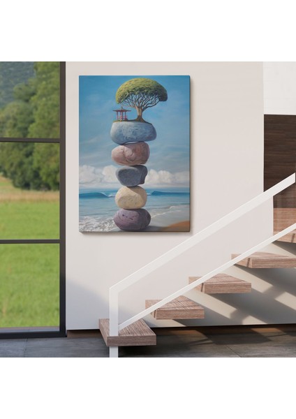 Sahilde Renkli Denge Taşları Kanvas Tablo, Terapi, Meditasyon, Yoga BASKISI-5322 fırsatları