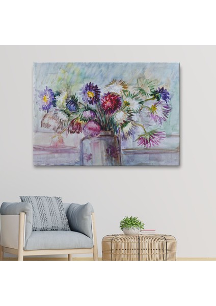 Aster Çiçeği Yağlı Boya Görünümlü Dekoratif Duvar TABLOSU-3456 fiyatları