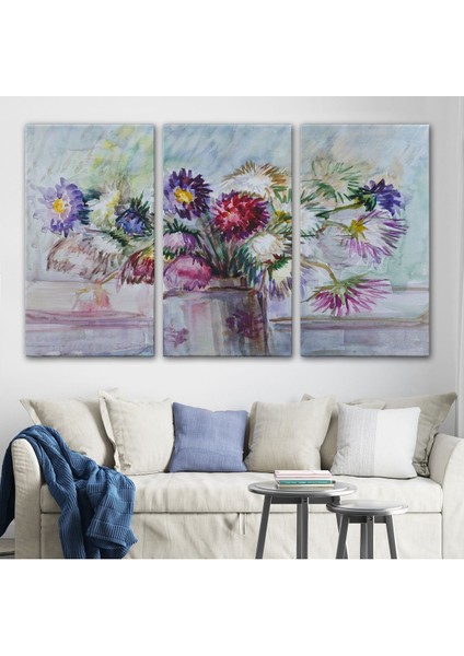 Aster Çiçeği Yağlı Boya Görünümlü Dekoratif Duvar TABLOSU-3456 modelleri