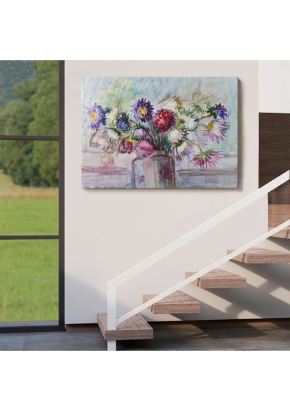Aster Çiçeği Yağlı Boya Görünümlü Dekoratif Duvar TABLOSU-3456 indirimleri