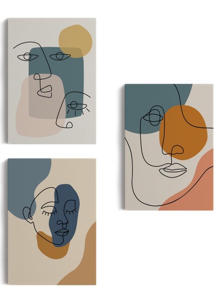 Zarif Kadın Fifürü ve Yapraklar Temalı Dekoratif Duvar Tablosu Üçlü SET-ED-103