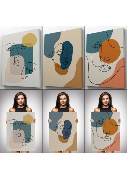 Zarif Kadın Fifürü ve Yapraklar Temalı Dekoratif Duvar Tablosu Üçlü SET-ED-103 modelleri