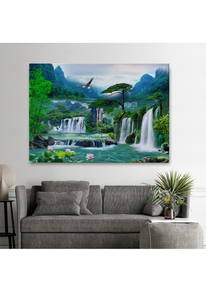 Şelale Manzaralı Dekoratif Kanvas Duvar TABLOSU-3676 fiyatları