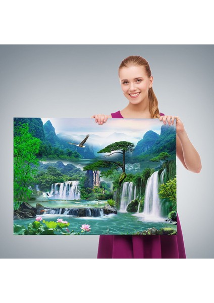 Şelale Manzaralı Dekoratif Kanvas Duvar TABLOSU-3676 fırsatları