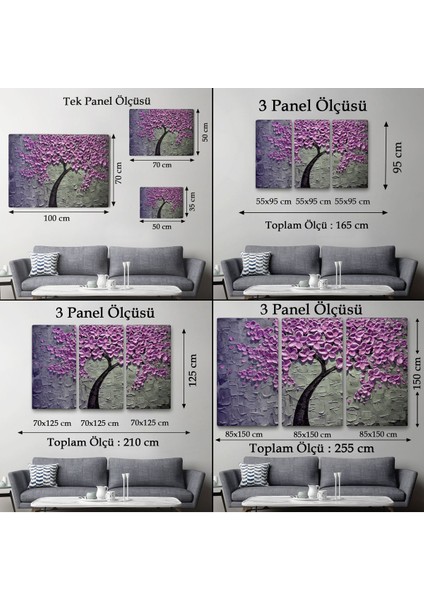 Pembe Çiçek Ağacı Yağlıboya Görünüm Dekoratif Kanvas Duvar TABLOSU-3706