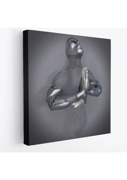 3D Efektli Gümüş Insan Kanvas Tablo, Metalik Efektli Romantik Vücut, Aşk SANATI-5354