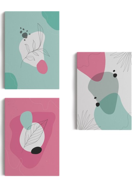 Yaprak Desenli Soyut Dekoratif Duvar Tablosu Üçlü SET-EL-111