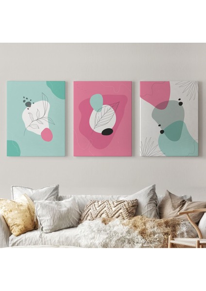 Yaprak Desenli Soyut Dekoratif Duvar Tablosu Üçlü SET-EL-111 fiyatları