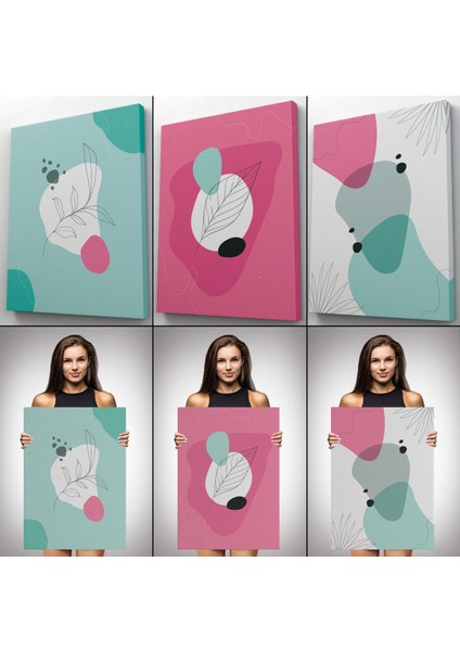 Yaprak Desenli Soyut Dekoratif Duvar Tablosu Üçlü SET-EL-111 modelleri