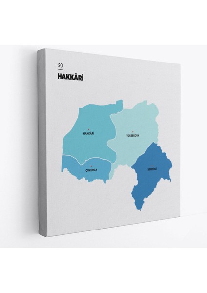 Hakkari Ili ve Ilçeler Haritası Dekoratif Kanvas Tablo 1353