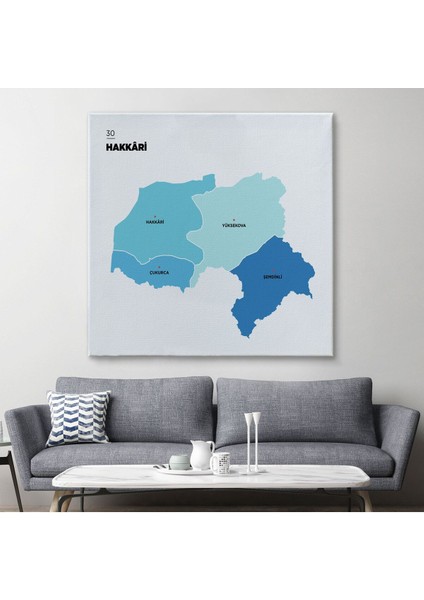 Hakkari Ili ve Ilçeler Haritası Dekoratif Kanvas Tablo 1353 fiyatları