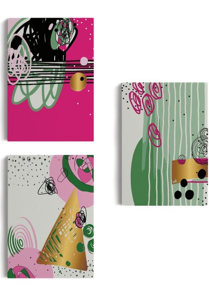 Soyut Sürreal Şekiller Dekoratif Duvar Tablosu Üçlü SET-ER-116