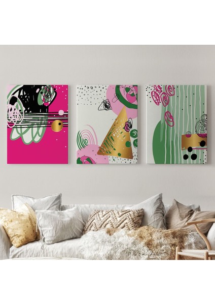 Soyut Sürreal Şekiller Dekoratif Duvar Tablosu Üçlü SET-ER-116 fiyatları