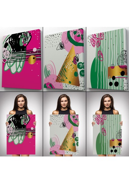 Soyut Sürreal Şekiller Dekoratif Duvar Tablosu Üçlü SET-ER-116 modelleri