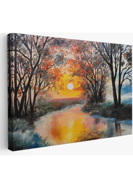 Kış Mevsiminde Karlı Bir Nehir Manzarası Duvar TABLOSU-3464