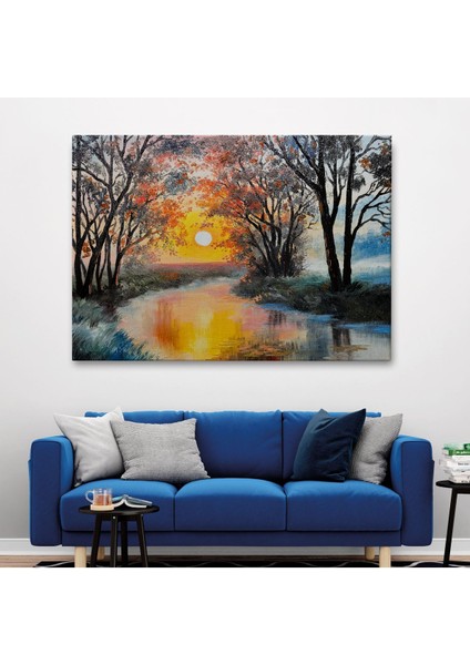 Kış Mevsiminde Karlı Bir Nehir Manzarası Duvar TABLOSU-3464 fiyatları