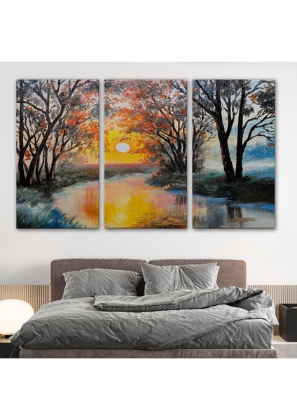 Kış Mevsiminde Karlı Bir Nehir Manzarası Duvar TABLOSU-3464 modelleri