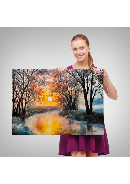 Kış Mevsiminde Karlı Bir Nehir Manzarası Duvar TABLOSU-3464 fırsatları