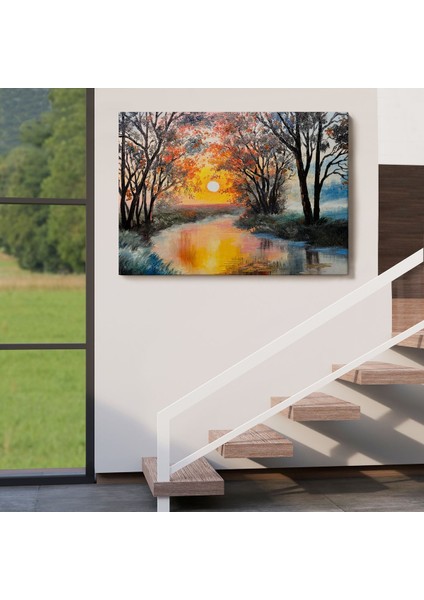 Kış Mevsiminde Karlı Bir Nehir Manzarası Duvar TABLOSU-3464 indirimleri