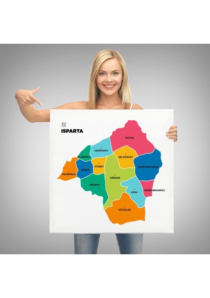 Isparta Ili ve Ilçeler Haritası Dekoratif Kanvas Tablo 1360 modelleri
