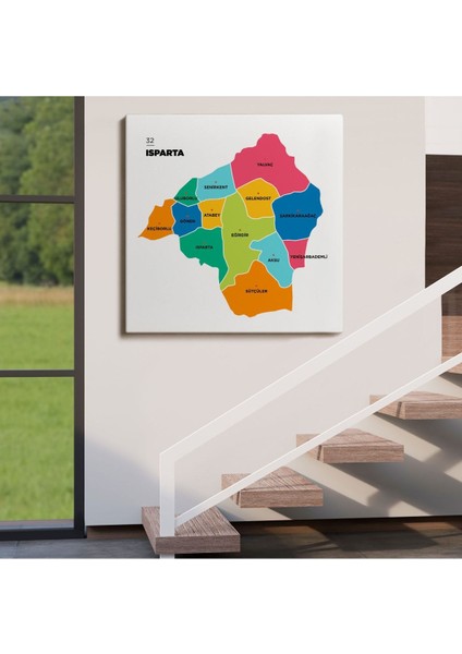 Isparta Ili ve Ilçeler Haritası Dekoratif Kanvas Tablo 1360 fırsatları
