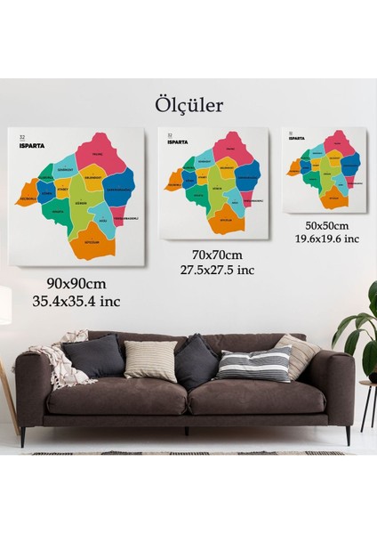 Isparta Ili ve Ilçeler Haritası Dekoratif Kanvas Tablo 1360 indirimleri