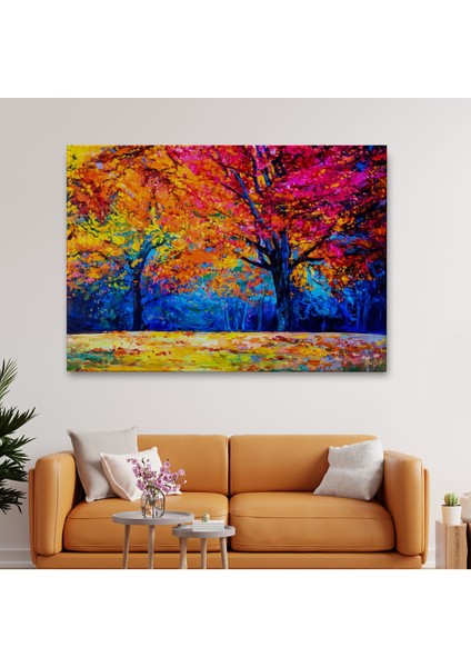 Sonbahar Ağaçları Yağlıboya Görünüm Dekoratif Kanvas Duvar TABLOSU-3459 fiyatları