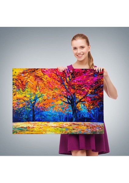 Sonbahar Ağaçları Yağlıboya Görünüm Dekoratif Kanvas Duvar TABLOSU-3459 fırsatları