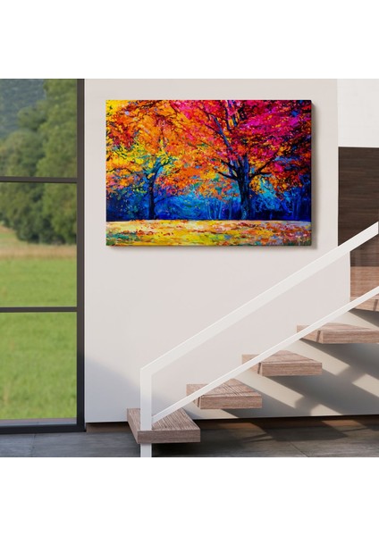 Sonbahar Ağaçları Yağlıboya Görünüm Dekoratif Kanvas Duvar TABLOSU-3459 indirimleri