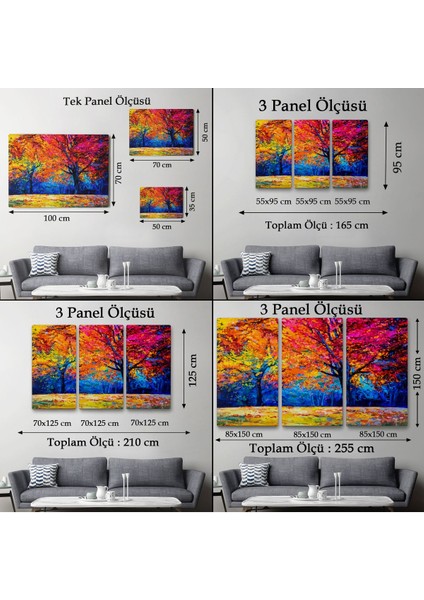 Sonbahar Ağaçları Yağlıboya Görünüm Dekoratif Kanvas Duvar TABLOSU-3459