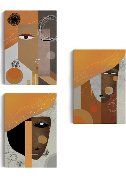 Soyut Sürreal Kadınlar Dekoratif Duvar Tablosu Üçlü Set-Dp-93