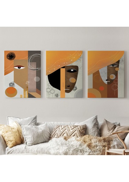 Soyut Sürreal Kadınlar Dekoratif Duvar Tablosu Üçlü Set-Dp-93 fiyatları