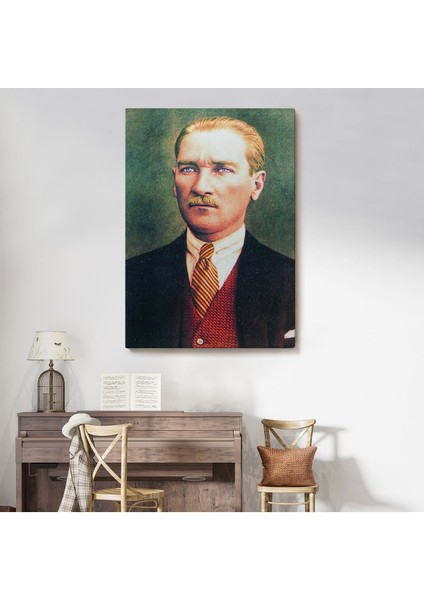 Atatürk Portre Tablosu Mustafa Kemal Atatürk Dikdörtgen Dekoratif Kanvas Tablo-Cs-69