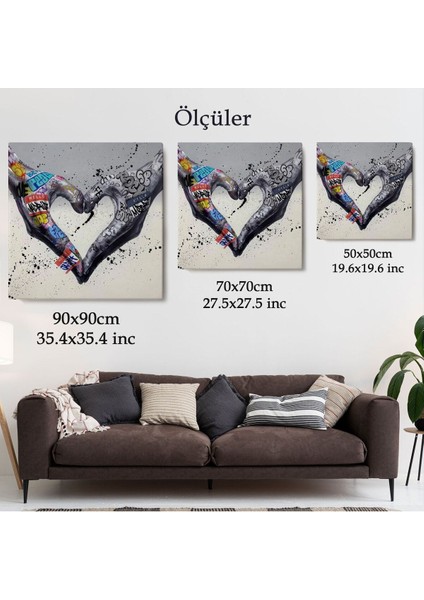 Graffiti Kalp Burcu Eller, Banksy Posteri, Kanvas Tablo, Pop ART-5343