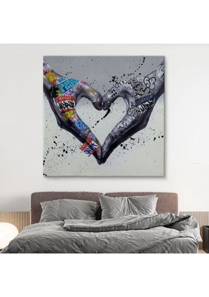 Graffiti Kalp Burcu Eller, Banksy Posteri, Kanvas Tablo, Pop ART-5343