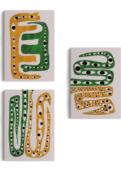 Renkli Soyut Şekiller Dekoratif Duvar Tablosu Üçlü SET-EV-122