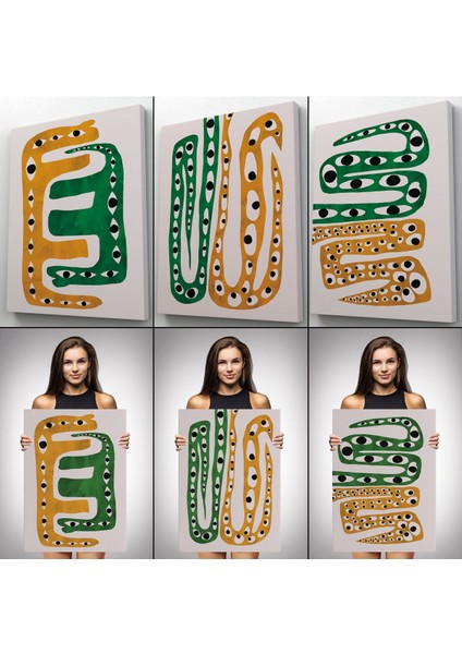 Renkli Soyut Şekiller Dekoratif Duvar Tablosu Üçlü SET-EV-122 modelleri