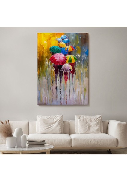Renkli Şemsiyeler Yağlıboya Görünüm Dekoratif Kanvas Duvar Tablosu -5932 fiyatları