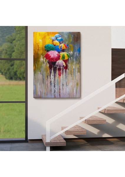 Renkli Şemsiyeler Yağlıboya Görünüm Dekoratif Kanvas Duvar Tablosu -5932 fırsatları