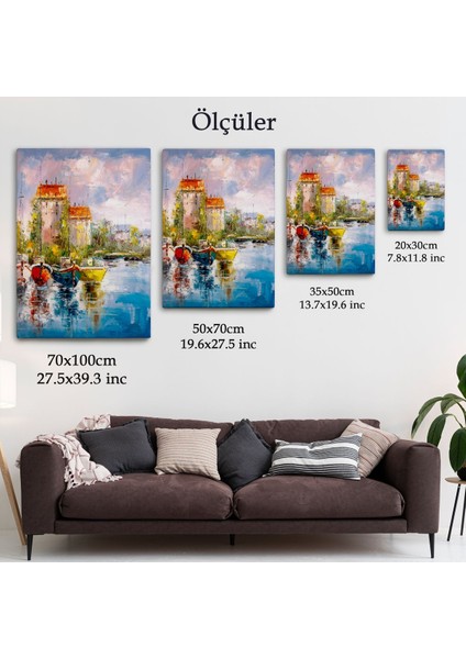 Renkli Şemsiyeler Yağlıboya Görünüm Dekoratif Kanvas Duvar Tablosu -5932