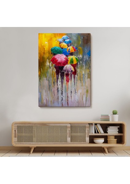 Renkli Şemsiyeler Yağlıboya Görünüm Dekoratif Kanvas Duvar Tablosu -5932
